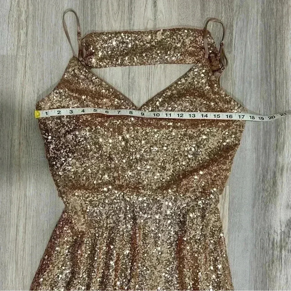 Revelry Hazel Gold Full Sequin Ball Gown New Year Dress Bridesmaid Maxi Size 8 - Picture 3 of 9